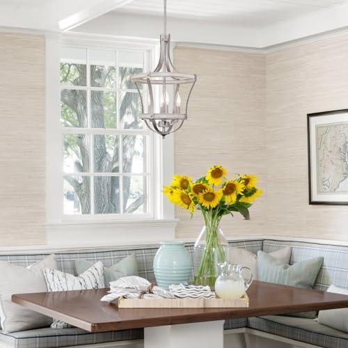 Kira Home RV-CP4302-4-GV+WWA Laurel 23 Inch 4-Light Modern Rustic Pendant Chandelier, Wood Style Metal Frame, Galvanized Steel Accents + White Ash Wood Finish thumb #5