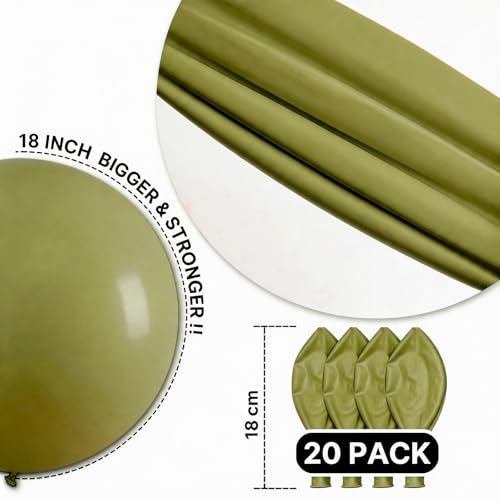 Image of PartyWoo Sage Green Balloons 20pcs 18 Inch Olive Boho Green Latex Helium Balloons for Birthday Baby Shower Graduation Wedding Dinosaur Jungle Golf Football Baseball Theme Party Decorations Green-F11