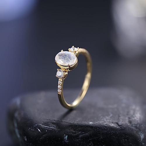 Gem's Beauty Gold Rings for Women 14K Gold/Rose Gold Plated 925 Sterling Silver Natural Moonstone Jewelry Women Wedding Engagement Rings Birthday Gifts for Her (Size5-10)4