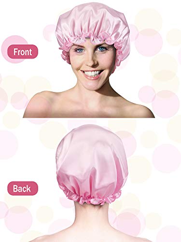 6 Pieces Sleep Cap Satin Bonnet Sleeping Hat Soft Elastic Night Hair Cover for Women Girls (Navy Blue, Blue, Peacock Blue, Silver, Beige, Pink) - Image 3