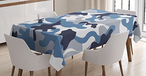 Ambesonne Camouflage Tablecloth, Illustration With Abstract Soft Colors Pattern Camouflage Design, Dining Room Kitchen Rectangular Table Cover, 60" X 84", Blue Indigo #TOP5