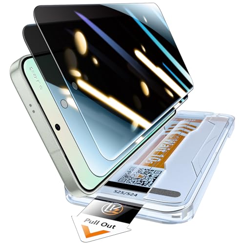 LK Sichtschutz Panzer Schutz Glas für Samsung Galaxy S25 Schutzfolie 2 Stück Anti-Peeping Schutzglas 9H Härte Folie [Auto-Installation] 0 Staub & Blasen Anti-Fingerabdruck HD-Klar S25/S24 Folie