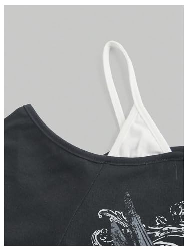 Image of SOLY HUX Women's Plus Size Y2k Tops Gothic Graphic Tees Trendy Short Sleeve Asymmetrical Neck T Shirts