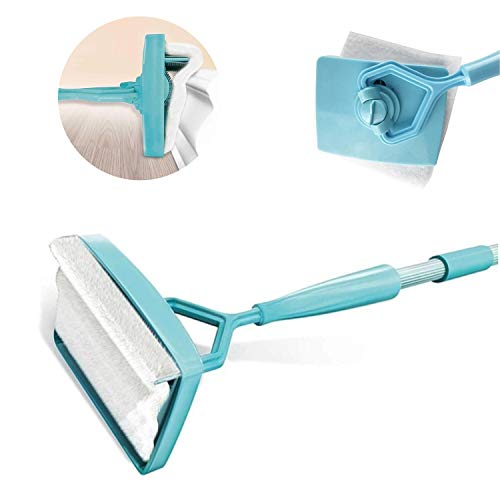 Baseboard Cleaner Tool with Handle, 5 Reusable Cleaning Pads, No-Bending Mop Baseboard Cleaner Tool Long Handle Adjustable Baseboard Molding Tool for Bathroom Microfiber Cleaning