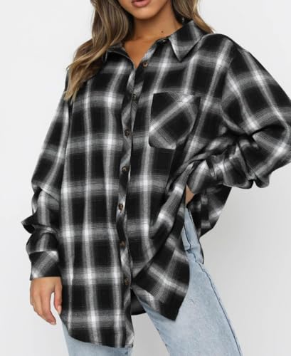 Image of Lacozy Womens Buffalo Plaid Flannel Shirt Long Sleeve Collar Button Down Blouses Tops
