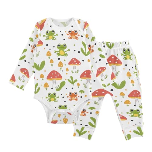 vvfelixl Baby Bodysuits Pants Sets Frog Mushroom Cartoon Long Sleeve Baby Onesie Clothes for Boys Girls 3-6M