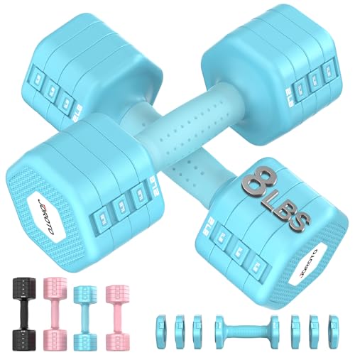 Image of JOROTO 5-in-1 Adjustable Dumbbell Set, 8LB /11LB Pair Adjustable Weights for Women at Home, 1s-Adjust Dual Locking Stable Hand Weights with TPE Soft Handle, Home Gym, Rehab, Pilates, Yoga, Strength Training