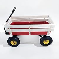 Heavy Duty Kids Garden Utility Wagon Cart – Outdoor Gardening Trolley with Wooden Sides, Large Wheels & Pull Handle – Multi-Purpose Wheelbarrow Toy Truck for Children (Red)