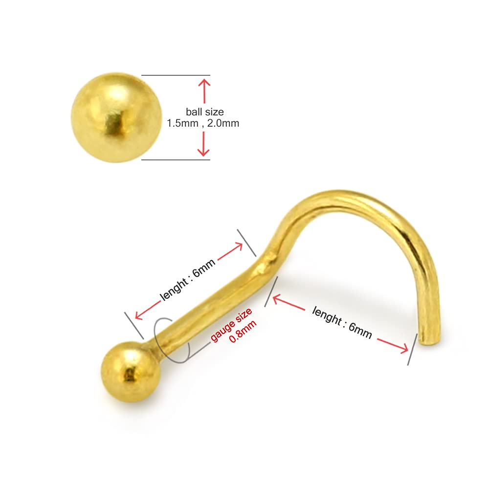 Monster Piercing | 9K Gold Echtgold | Nasenpiercing Nasenstecker Stud | Stabstärke: 20G (0,8 mm) | Stablänge: 7mm | Kugelgröße: 2mm | Hypoallergen