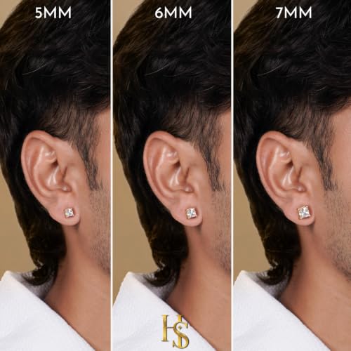 Image of HIGHSPARK 925 Silver Men's Square Solitaire Stud Earring | 92.5 Sterling Silver and Diamond like Brilliance Sparkling Zirconia | Single Stud for Men | Lovely Gift