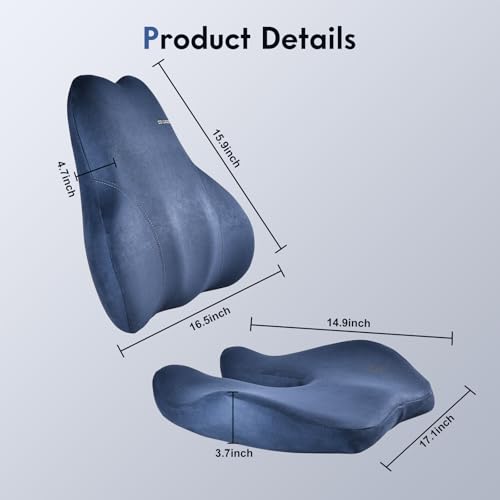 Image of Coverado Memory Foam Car Seat Cushion and Lumbar Support Pillow for Car, Ergonomic Office Chair Cushion for Lower Back Pain Relief, Breathable & Non-Slip for Car, Home, and Office Use, Blue