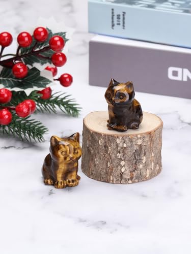 Image of JSDDE Tiger Eye Crystal Cat Figurine for Cat Lovers Cute Gemstone Cat Ornaments Healing Crystals Cat Statue Gifts