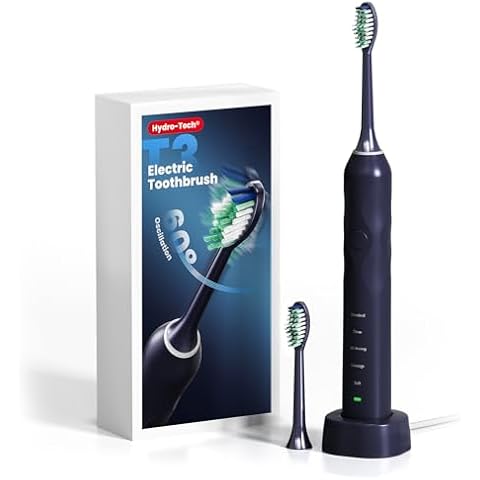 MIEUNUHH Hydro-Tech® T3 Blue Wave Electric Toothbrush with 60° Oscillation & 5 Modes, Sonic Electric Toothbrush - IPX8 & Rechargeable with 2 Soft Brush Heads Cover