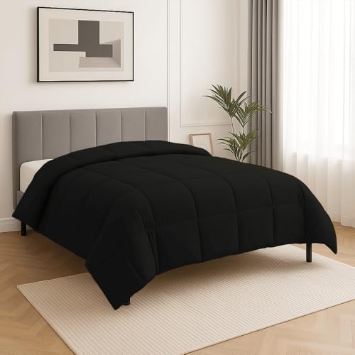 Image of Twin Size Comforter Set - All Season Down Alternative Bedding Comforter Set - Quilted Duvet Insert with Corner Tabs - Box Stitched Blanket - Breathable, Soft - Black