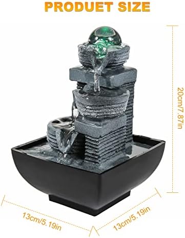 Indoor Tabletop Fountain Water Features with Lights, Dyna-Living Indoor Waterfall Fountains Mditation Relaxation Indoor Fountain for Home Office Decoration,3 Pin UK Plug Included