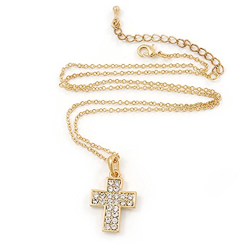 Colgante de cruz de cristal transparente y pendientes de tuerca con cadena dorada Avalaya 4