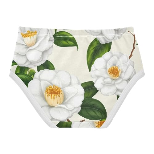 Girls Underwear Toddlers 2t Cotton Little Girl Panties Fun Briefs Kids Undies Elegant White Camellia Flowers2