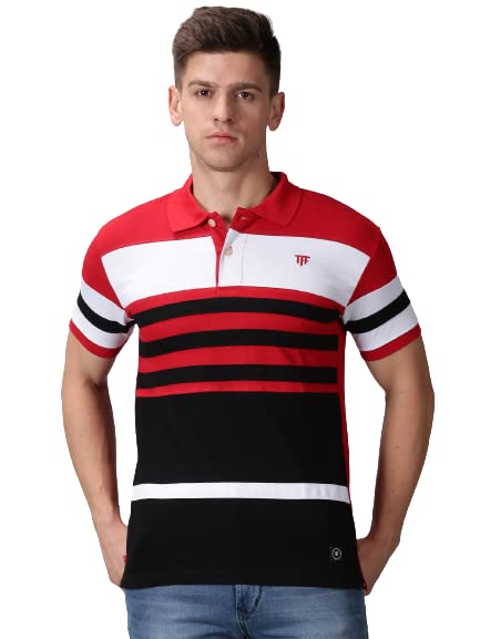 THE FASHION FACTORYMen’s Cotton Striped Polo T-Shirt | Half Sleeve Regular Fit Collared Neck Tee | Casual Wear Tshirt for Office, Travel and Everyday Outfits