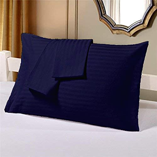 Image of COMFORT LIFE 210TC 100% Cotton Pillow Cover Set of 2 Pieces, King Size(20 x 36 inch), Dark Blue Color |Striped Pillow Cases | Ultra Soft Satin Stripe Pillow Covers.
