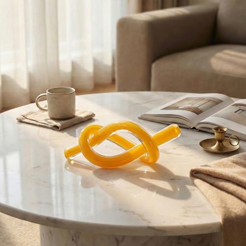 Escultura de Nudo de Vidrio Abstracto Amarillo Decorativo miniatura 2