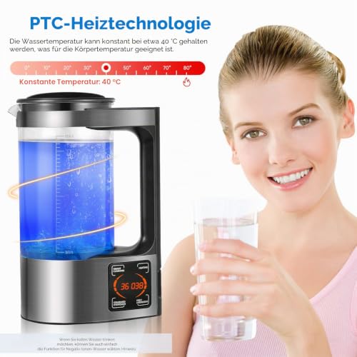 Foto von Wasserstoff Generator, 2L Wassergenerator mit Großer Kapazität, Tragbarer Wasserstoff Wasser Ionisator mit Thermostatfunktion, LED-Touchscreen, Selbstreinigungsfunktion, Hydrogen Water für Familien