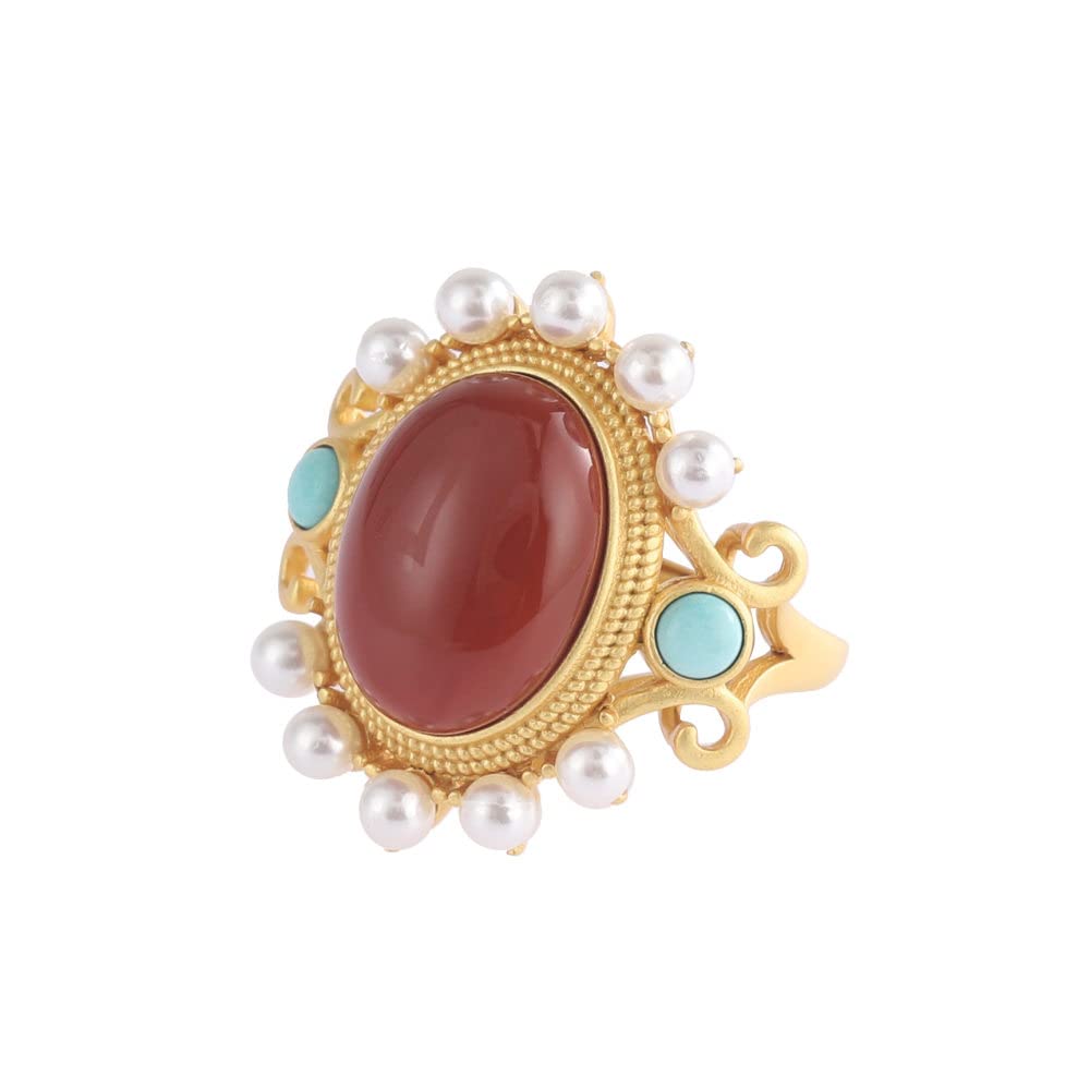 Anello In Argento 925 Da Donna,Anello Regolabile Per Donna Southern Onyx Ovale In Argento Sterling 925 Perle Intarsiate Retrò Placcato Oro Anelli Nocche In Pietra Naturale Matrimonio Gioielli Per L