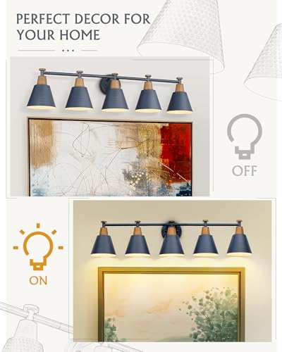 Image of FEMILA 5 Light Bathroom Vanity Light, 37.4 inch Bathroom Lighting Fixtures Over Mirror, Blue Finish, E26 Base, 4FG59B-5W Blue