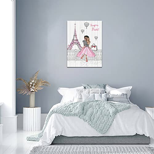 Pink Eiffel Tower Wall Art Romantic Paris Fashion Women Canvas Wall Decor Butterfly Eiffel Tower Picture Painting Print Modern Atwork For Girls Women Room Bathroom Office Framed Ready To Hang 12"X16" #TOP5