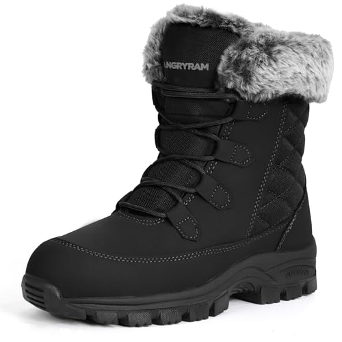 ANGRYRAM Winter Sicherheitsstiefel Damen Warmen Gefüttert Wasserproof Stahlkappe Schneestiefel Rutschfeste Winterschuhe Damen