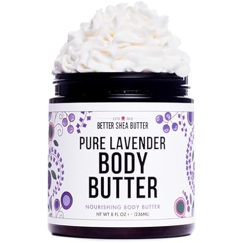 Lavender Body Butter with Shea Butter, Jojoba Oil & Lavender Essential Oil - Natural Lotion for Women, Non-Greasy Moisturizer for Dry Skin, Whipped Body Cream with Lavender Oil for Skin Cover