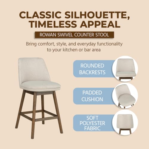 Image of ROME + OAK Rowan 26 Inch Swivel Counter Height Stool, Walnut Finish
