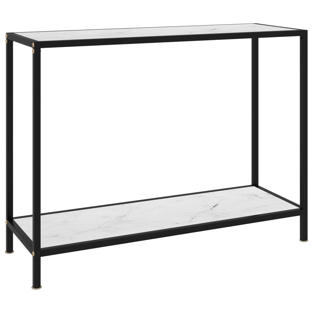 Stolik konsolowy, biały, 100 x 35 x 75 cm, szkło hartowane z malowaną proszkowo stalową półką, wygląd marmuru, do salonu, sypialni, korytarza, zajmuje mało miejsca i stabilny