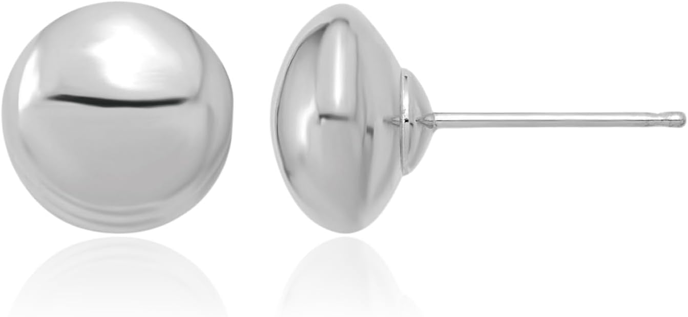 IceCarats 14K White Gold Large Button Stud Earrings 8mm 0.3 inch Lightweight, Butterfly Back For Her