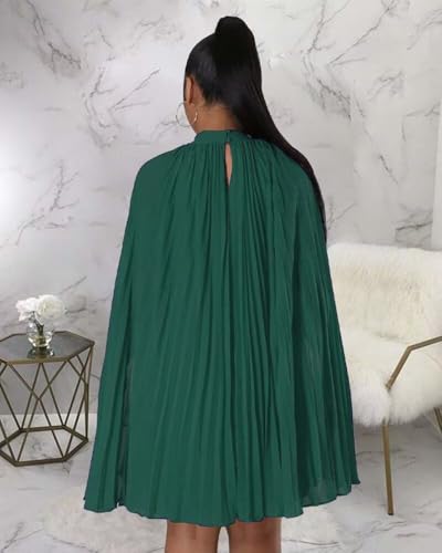 Image of Women's Casual Cape Sleeve Pleated Split Short Dress Loose Fit Cocktail Party Flowy Dress