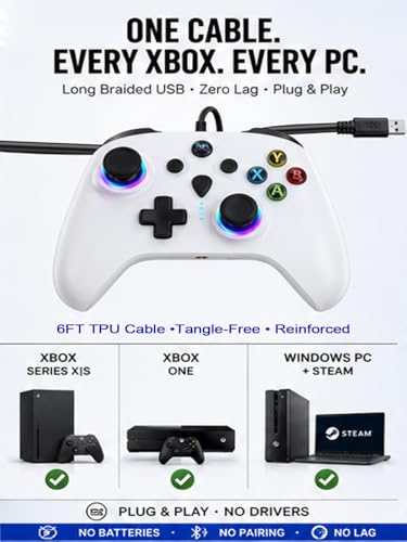 Image of Enstixsm Wired Controller for Xbox,Turbo Macro,RGB Light,Gaming,White