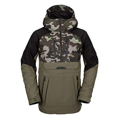 Volcom Men's Brighton Pullover Anarok Hooded Snowboard Jacket, ARMY, L