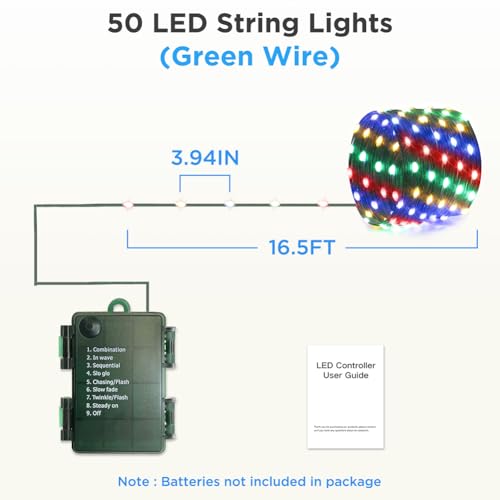 16.5ft Battery Operated String Lights, 50 LED Twinkle Fairy String Lights Battery Powered with Timer for Indoor Outdoor Christmas Trees Wreath Decoration Party Bedroom - Multicolor by KepStars - Used condition - Image 6