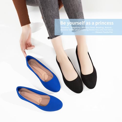 Image of Obtaom Round Toe Women Flat Shoes Slip on Girls Dress Black Ballet Flats