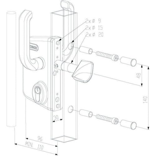 Locinox - Serrure LSKZ pour portail coulissant Inox Profil 50 mm Axe à 30 mm | Serrure de portail coulissant en applique inox - Clé I - Axe à 30 mm - Profil 50 mm - LSKZ - Locinox