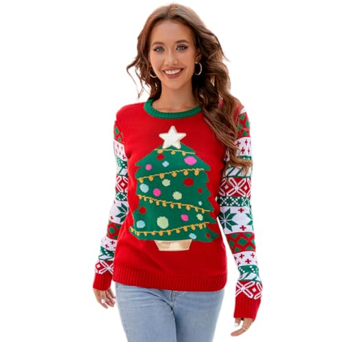Image of Christmas Sweater for Women, Cute Long Sleeve Crew Neck Santa Claus Knitted Sweater Ugly Christmas Sweater Pullover Top