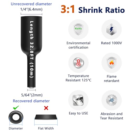 Image of Heat Shrink Tubing 1 /4 inch, 3:1 Ratio Wire Heat Shrink Tube Roll, Dual Wall Adhesive-Lined Waterproof Shrink Wrap Tubing, 33FT Transparent Industrial and Marine Grade Heat Shrink Wrap