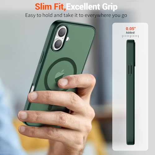 Image of SUPFINE Magnetic for iPhone 16 Plus Case (Compatible with MagSafe) (Military Grade Drop Protection) Slim Translucent Matte Shockproof with Anti-Fingerprint Phone Case,Forest Green
