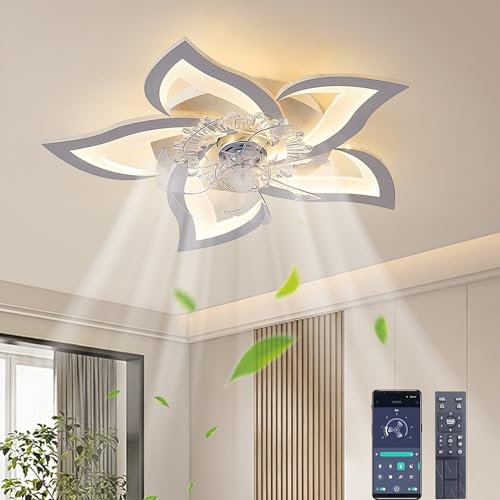 AiPaiTe Leise Deckenventilator mit Beleuchtung, Modern LED Dimmbar Deckenbeleuchtung mit Ventilator, Kreativer 5 Lichter Design Deckenventilator für Schlafzimmer Küche Esszimmer Lampen (Weiß, 69CM)