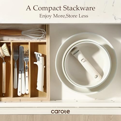 Image of CAROTE 19pcs Pots and Pans Set, Nonstick Cookware Set Detachable Handle, Induction Kitchen Cookware Sets Non Stick with Removable Handle, RV Cookware Set, Oven Safe