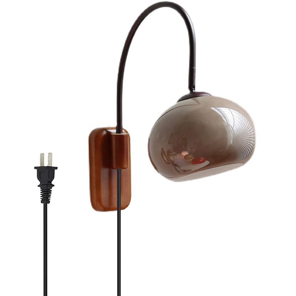 HYJAUSXB Plug in Wall Sconce Mid Century Modern Art Deco Sconces, Gooseneck Arm, Bauhaus lamp Lighting with Glass Shade, Indoor Mount Lights for Bedroom Living Room Bathroom (Gray)