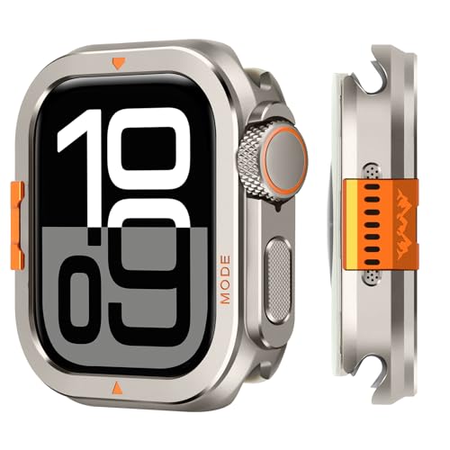 2 in 1 Cover Compatibile con Apple Watch Serie 10 Metallo Custodia Trasformare 46mm in Ultra Look Bumper Robusto con Copertura Posteriore per iWatch 46mm Titanio