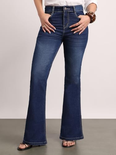 Image of Urbano Fashion Women's Mid Rise Bootcut Washed Jeans Stretchable