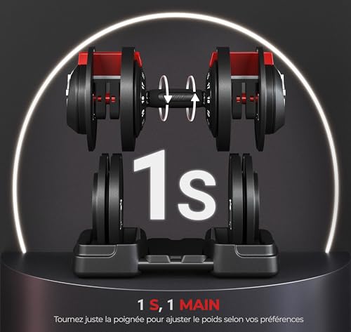 Haltères réglables de 12 à 40 kg Yaheetech avec base - 5