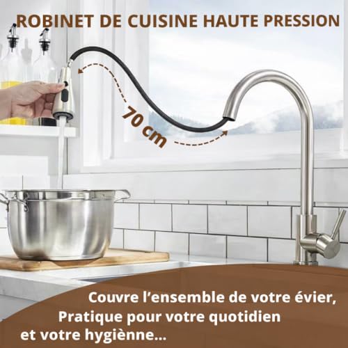 Robinet cuisine 3 modes de jet avec douchette extensible ergonomique - 6