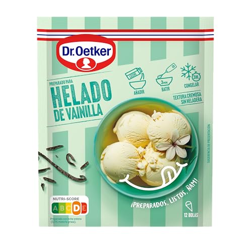 DR. OETKER - Helado de Vainilla, para 12 Bolas de Helado, sin Heladera, Textura Cremosa, Fácil de Preparar, para Todos los Públicos, sin Conservadores